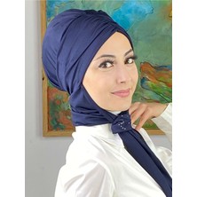 Butik Ambar Sultan Model Atkılı Tokalı Lacivert Büzgülü Bone