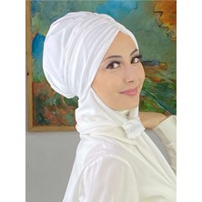 Butik Ambar Sultan Model Atkılı Tokalı Beyaz Büzgülü Bone
