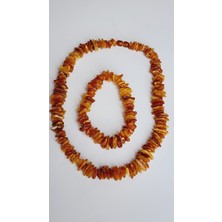 Kehribar Sarayı Damla Kehribar Iri Taneler Natürel Unisex Kolye Bileklik Set