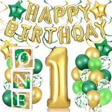 Bkmc Küçük Yaş Yeşil Gold Doğum Günü Konsepti One Kutulu Erkek ve Kızlar Için Doğum Günü Süsü Parti Seti