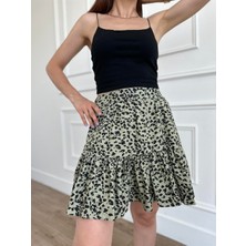 Leopar desenli yeşil fırfırlı etek