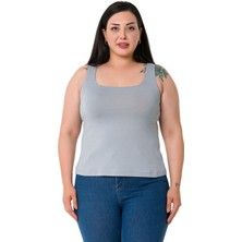 Disentis Modest Büyük Beden Askılı Yarım Astarlı Viskon Açık Gri Body