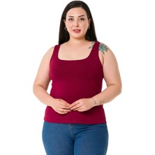 Disentis Modest Büyük Beden Askılı Yarım Astarlı Viskon Bordo Body