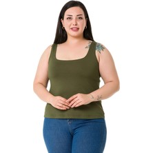 Disentis Modest Büyük Beden Askılı Yarım Astarlı Viskon Haki Body