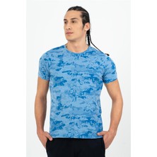 Maraton Regular Erkek Bisiklet Yaka  Sisli Mavi T-shirt