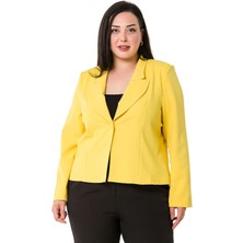 Disentis Modest Büyük Beden Yaka Detaylı Vatkalı Astarsız Kısa Sarı Ceket