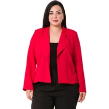 Disentis Modest Büyük Beden Yaka Detaylı Vatkalı Astarsız Kısa Kırmızı Ceket