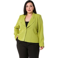 Disentis Modest Büyük Beden Yaka Detaylı Vatkalı Astarsız Kısa Fıstık Yeşili Ceket