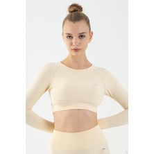 Maraton SlimFit Kadın Bisiklet Yaka  Ekru Crop Top