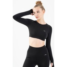 Maraton Active Kadın Seamless Bisiklet Yaka Uzun Kol Crop Top