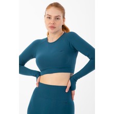 Maraton Active Kadın Seamless Bisiklet Yaka Uzun Kol Crop Top
