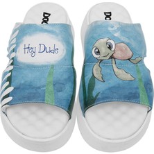 Kadın Vegan Deri Turkuaz Terlik - Caretta-Hey Dude Tasarım