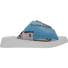 Kadın Vegan Deri Mavi Terlik - Burano Island Tasarım