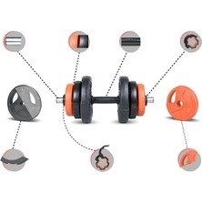 ECG Ecgspor 21 kg (2X10,5KG) Multifonksiyonel Plate Dambıl Seti Turuncu -Siyah