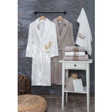 Güvenal Esinti 12 Parça Natural Desenli Pamuk Kutulu Aile Bornoz Seti | Bornoz | Bornoz Takımı | Çeyiz Seti