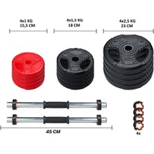 ECG Ecgspor 21 kg (2X10,5KG) Multifonksiyonel Plate Dambıl Seti Kırmızı -Siyah