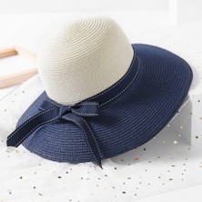 Eva Store1 Eva Şerit Yay Geniş Ağzına Kadar Patchwork Yaz Plajı Hasır Şapka - Fildişi (Yurt Dışından)