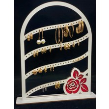 Yaman Hediyelik Ahşap Küpe Standı, Küpe Sergileme Standı, Ayaklı Takı Standı Beyaz, Takı Organizeri-Gül