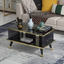 Newline Mobilya Galipol Orta Sehpa 80 cm  - Bendır Mermer - Altın
