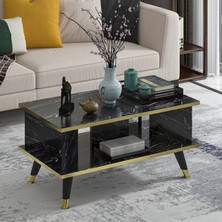 Newline Mobilya Galipol Orta Sehpa 80 cm  - Bendır Mermer - Altın
