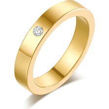 Gümüşcüm 4 Mm-Düz Taşlı Altın Kaplama Gümüş Alyans