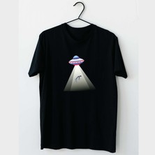 Mor Mürekkep Ufo Tasarım Baskılı Erkek Tshirt