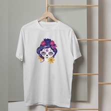 Mor Mürekkep Mor Saçlı Çiçek Kız Tasarım Baskılı Erkek Tshirt