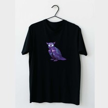Mor Mürekkep Mor Baykuş Tasarım Baskılı Erkek Tshirt