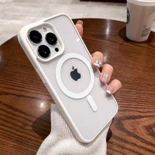 Miscase Aplle iPhone 14 Pro Magsafe Uyumlu Mat Çerçeveli Telefon Kılıfı Beyaz