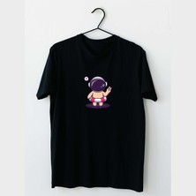 Mor Mürekkep Can Simitli Astronot Tasarım Baskılı Erkek Tshirt