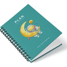 Deep Notebook Süresiz Planlayıcı Ajanda A5 Spiralli Hilal ve Astronot Uzay Tasarımı