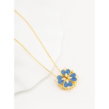 Byes 925 Ayar Gümüş Açılan Kalp Mineli Yonca Kolye