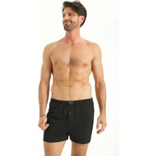 Q-En Siyah Pamuk Geçme Bel Baskılı Boxer