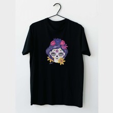 Mor Mürekkep Mor Saçlı Çiçek Kız Tasarım Baskılı Kadın Tshirt