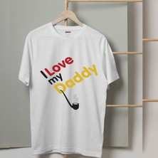 Mor Mürekkep Love Daddy Baskılı Babalar Günü Erkek Tshirt