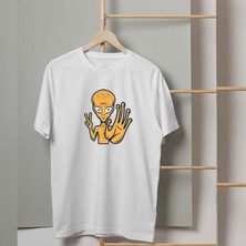 Mor Mürekkep Dur Uzaylı Tasarım Baskılı Kadın Tshirt