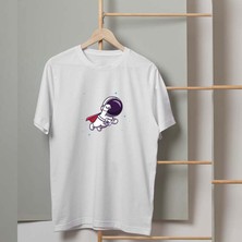 Mor Mürekkep Süper Astronot Tasarım Baskılı Erkek Tshirt