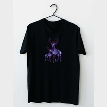 Mor Mürekkep Mor Geyikler Tasarım Baskılı Erkek Tshirt