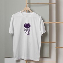 Mor Mürekkep Astronot Pozu Tasarım Baskılı Kadın Tshirt