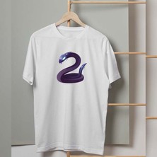 Mor Mürekkep Mor Yılan Tasarım Baskılı Kadın Tshirt