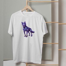 Mor Mürekkep Mor Kurt Tasarım Baskılı Kadın Tshirt