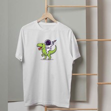 Mor Mürekkep Dinazorlu Astronot Tasarım Baskılı Erkek Tshirt