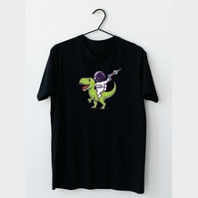 Mor Mürekkep Dinazorlu Astronot Tasarım Baskılı Erkek Tshirt