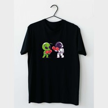 Mor Mürekkep Astronot Uzaylı Boks Tasarım Baskılı Erkek Tshirt