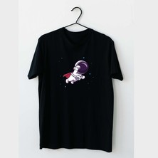 Mor Mürekkep Süper Astronot Tasarım Baskılı Erkek Tshirt