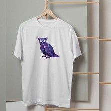 Mor Mürekkep Mor Baykuş Tasarım Baskılı Erkek Tshirt