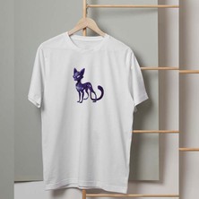 Mor Mürekkep Mor Tilki Tasarım Baskılı Erkek Tshirt