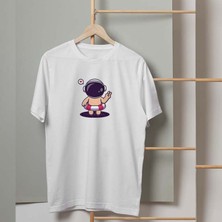 Mor Mürekkep Can Simitli Astronot Tasarım Baskılı Erkek Tshirt