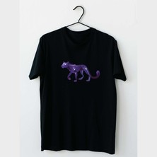 Mor Mürekkep Mor Kaplan Tasarım Baskılı Erkek Tshirt