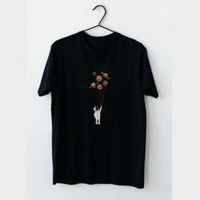 Mor Mürekkep Ufo Balonlu Astronot Tasarım Baskılı Erkek Tshirt